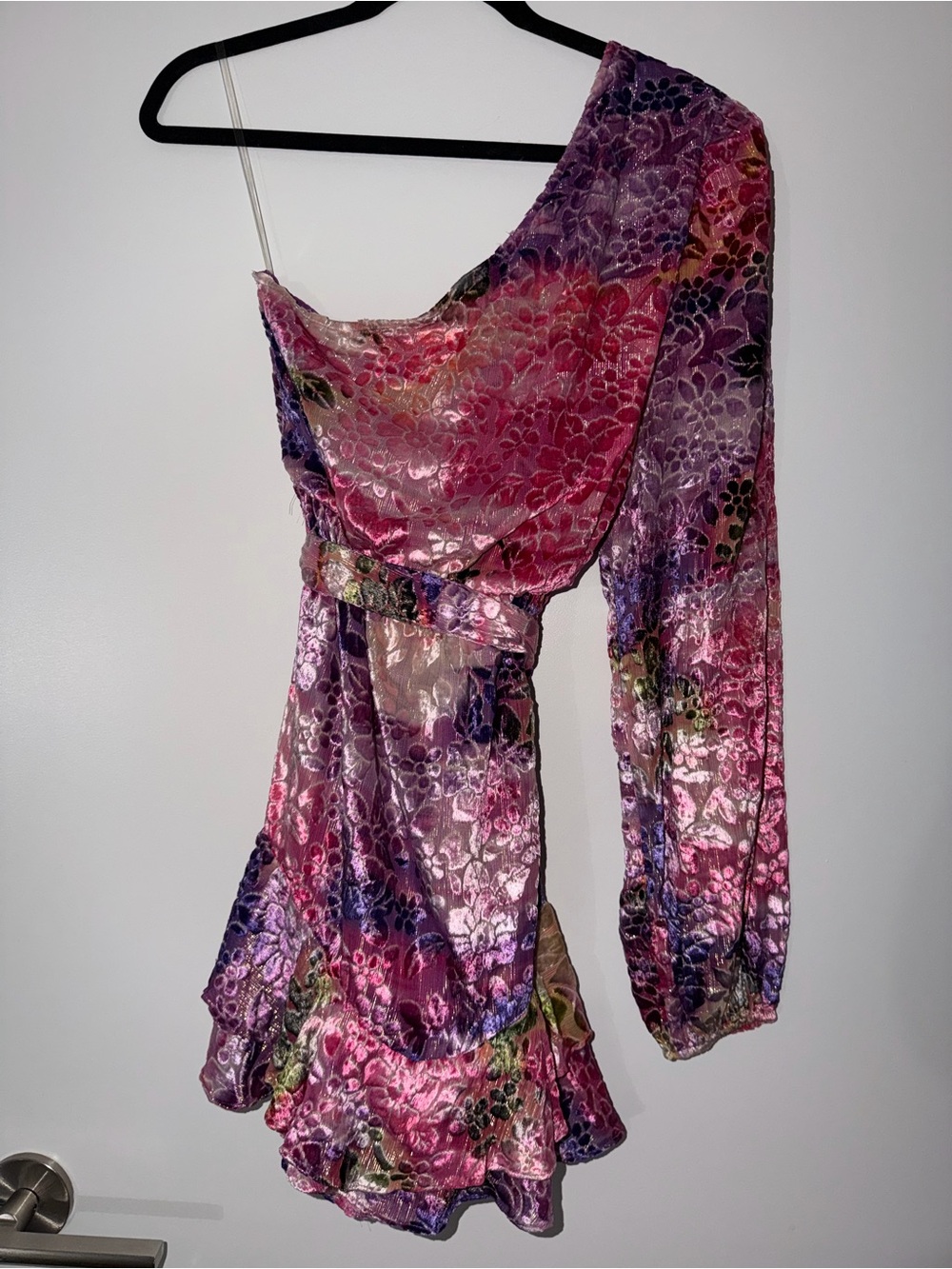HEMANT & NANDITA Pink and Purple One-Shoulder Floral Dress